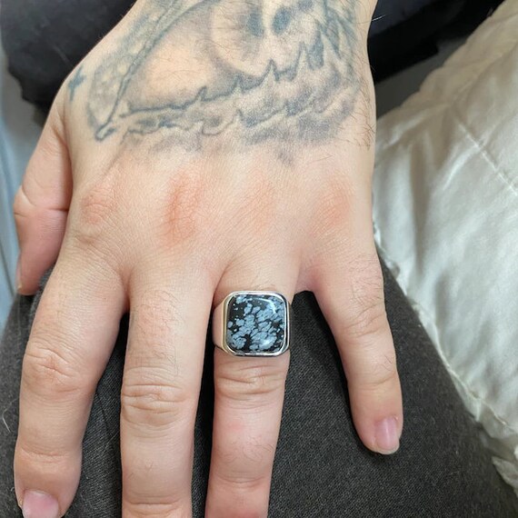 Snowflake Obsidian Ring 925 Sterling 