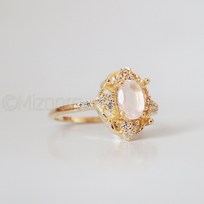 Wedding Gift Handmade Jewelry 925K Sterling Silver Organic Rose Quartz Silver Ring Girls Dainty Ring Women/'s Gold Ring Gift For Her