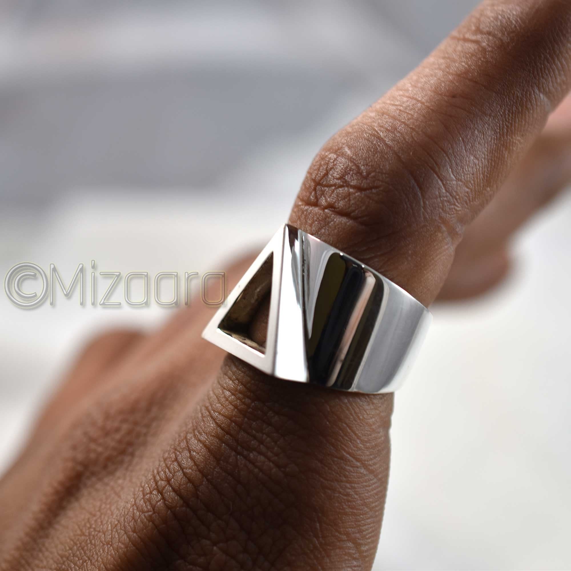 925 Silver Triangle Ring Geometric Ring Men's Ring Etsy Australia