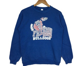 Vintage jaren 80 FRESNO STATE BULLDOGS Ncaa Sport Blauw Sweatshirt