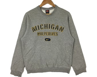 Vintage NIKE SWOOSH Michigan Wolverines Center Logo Grey Sweatshirt