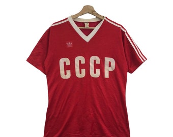 Vintage 80s ADIDAS CCCP RUSSIA Ussr Football Red T Shirt - UK