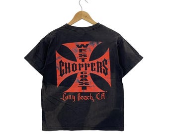 Vintage West Coast Chopper Tshirt Blue Flame Graphics Motorcycle