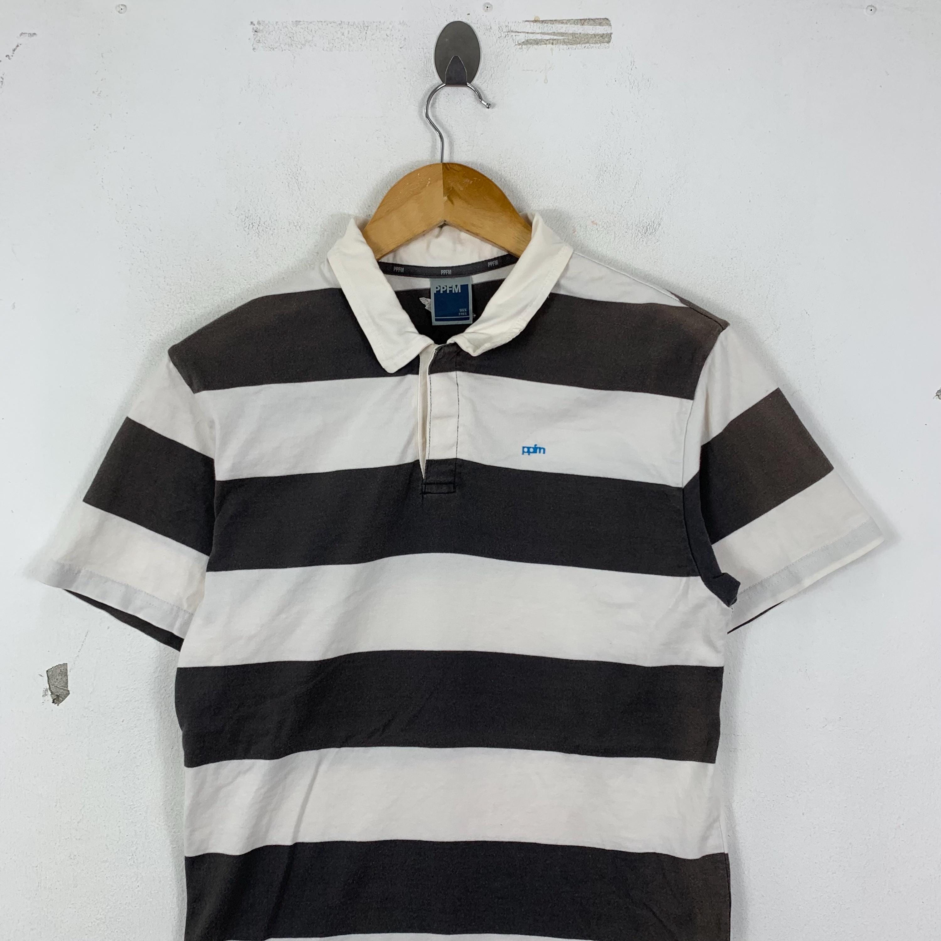 PPFM Punk Japanese Brand Stripes Short Sleeve Collar Polo Tshirt