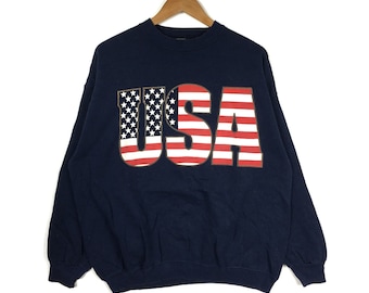 Vintage 90s USA UNITED STATES Of America Flag Big Print Sweatshirt