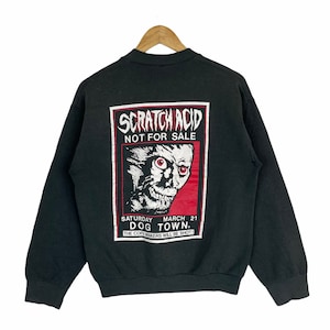 Vintage 90s DOGTOWN X SCRATCH ACID Rock Band Black Sweatshirt Medium Size Hoodie Jacket Usa Bob Marley Streetwear Skate Skateboard Gift