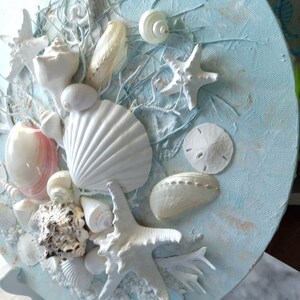 Modern Seashell Art, Coastal Wall Hanging, Unique 16 Round Canvas ...