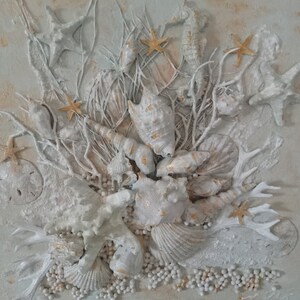 Modern Unique Seashell Coastal Art Wall Hanging, Handmade 12X 12 Beach ...