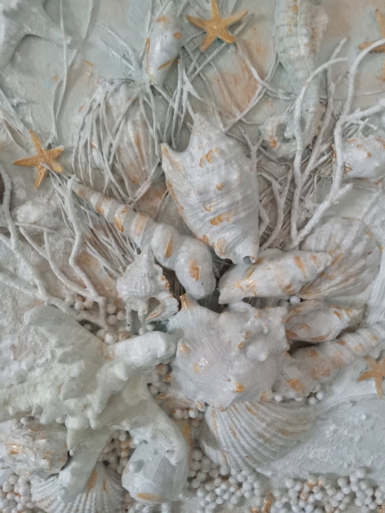 Modern Unique Seashell Coastal Art Wall Hanging, Handmade 12X 12 Beach ...