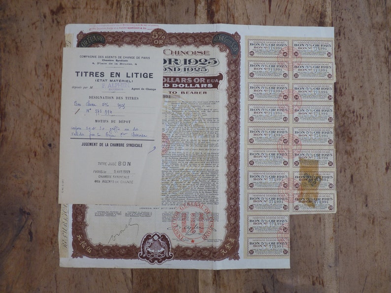 50 USA Gold Dollar Bond 1925 China Bond Loan