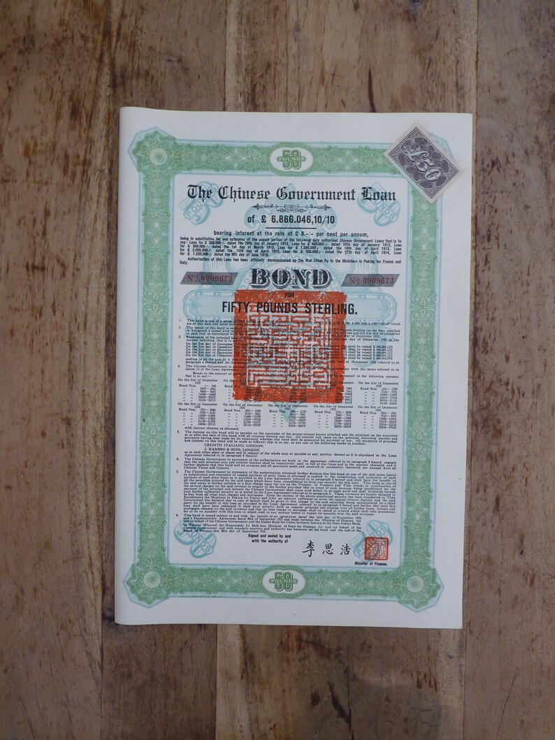 China Bond Loan Skoda Loan for 50 Pounds Sterling 1925