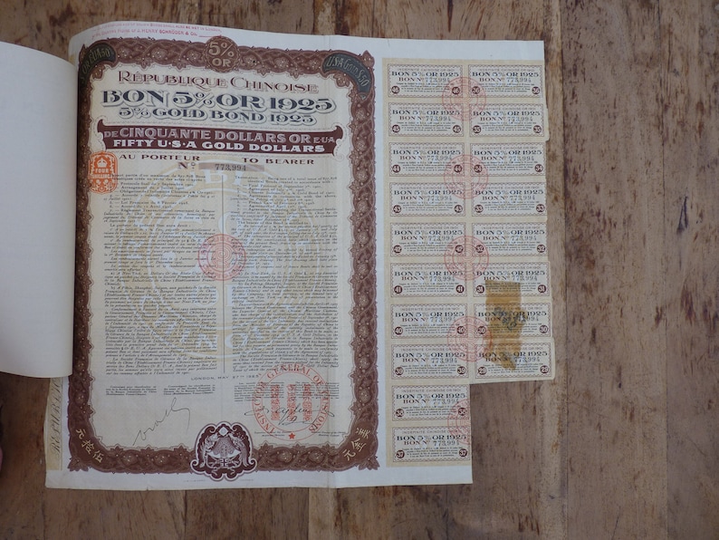 50 USA Gold Dollar Bond 1925 China Bond Loan
