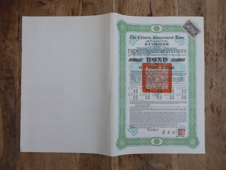 China Bond Loan Skoda Loan for 50 Pounds Sterling 1925