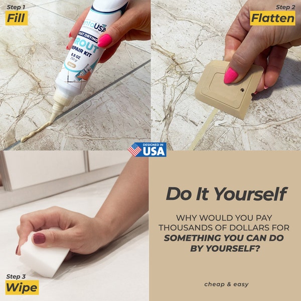 PentaUSA Tile Grout- Color Options: Beige-White -Gray-Black - Repairs Floor, Fix a Floor, 3 Triple Protection, Fast Drying Grout Repair Kit