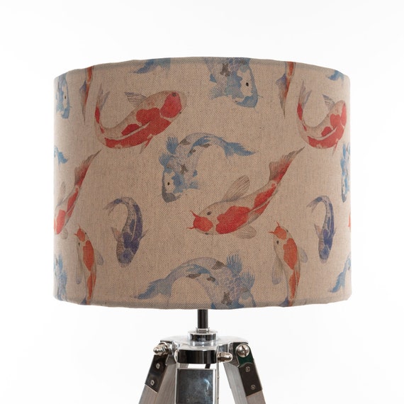 Koi Fish Drum Lampshade Lamp Shade Printed Fabric Koi Fish Etsy