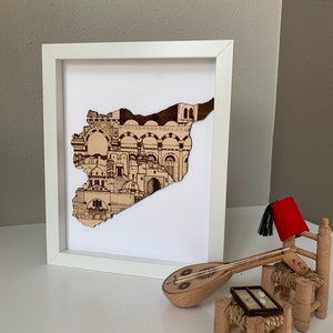 Syria's map, Syria, old Syria, heritage, culture, Syrian wood frame, Syrian illustration, Syrian decor, map frame, 3d wood framed sign