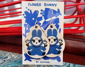 Pendientes de madera Flower Bunny