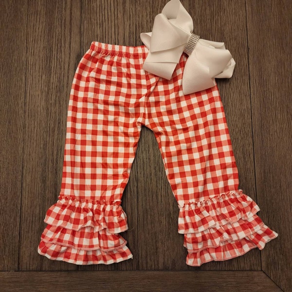 Red Gingham Plaid Ruffle Bells Pants Baby Toddler Girls