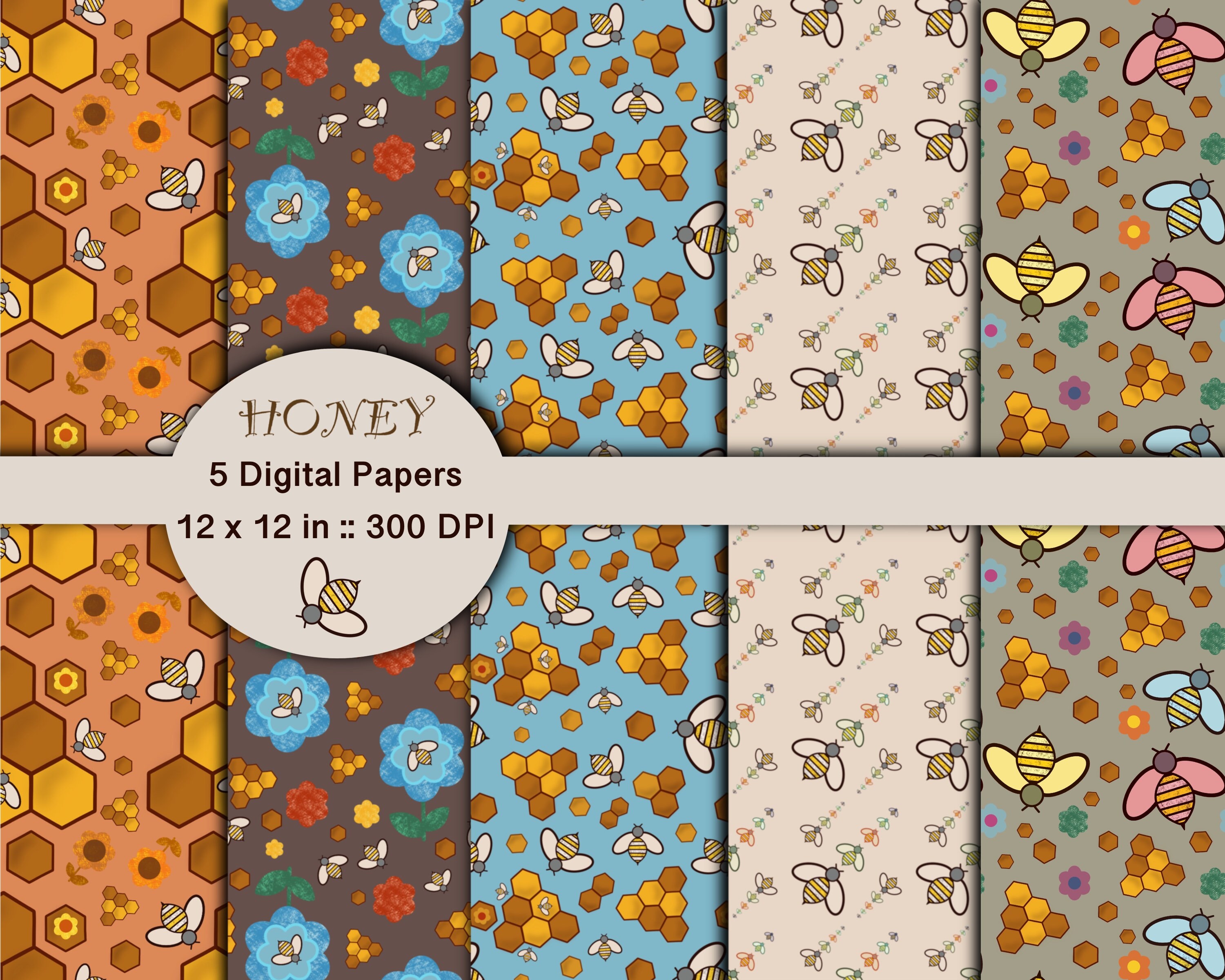 Digital Paper Set / Honey Patterns / Printable / Background | Etsy