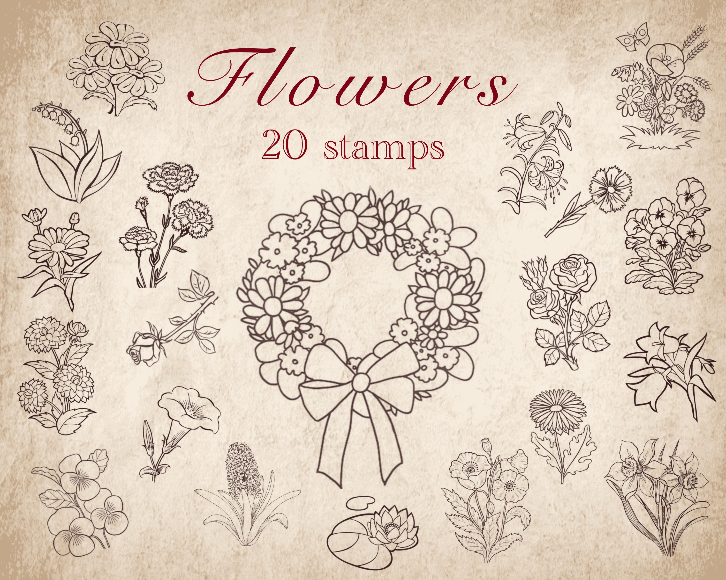 Procreate 20 Flowers Stamps Decorative stamps Procreate Etsy