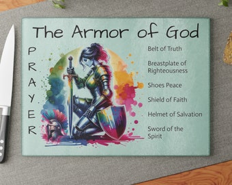 The Armor of God Glass Cutting Board, Christian Gift, Inspirational