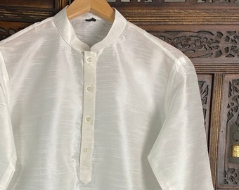 White Color Raw Silk Indian Men Short Kurta | Mens Ethnic Wear | Kurta Only | Short Kurta | Kaash Collection