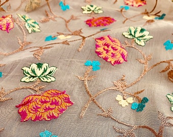 Floral Embroidered Banarasi Kora Saree | Zari Borders & Pallu