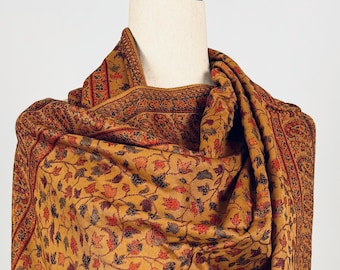 Mustard Yellow Viscose Wool Shawl | Chinar Leaves Parsley Pattern Wrap