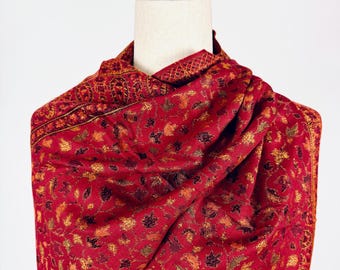Red Viscose Wool Stole Wrap | Chinar Leaves Pattern, Parsley Design, Soft Stole