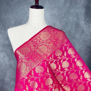 Hot Pink Semi Silk floral Jaal Dupatta with Gold Zari Weaving | Indian Dupatta | Chunri | Stole | Scarf | Gift For Her | Dupatta for Lehenga