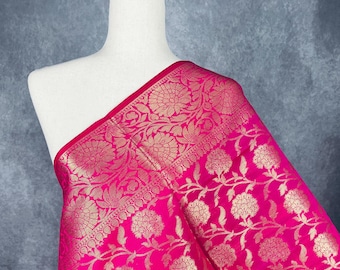 Hot Pink Semi Silk floral Jaal Dupatta with Gold Zari Weaving | Indian Dupatta | Chunri | Stole | Scarf | Gift For Her | Dupatta for Lehenga