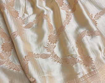 Statement Creamy Gold Color Pure Banarasi Satin Silk Saree with Handwoven Gold Zari Weaved Saree  | Silk Mark Certified | Kaash Collection