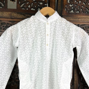 White  Lucknowi Chikankari Kurta Pajama for Boys | Pure Cotton Kurta for Boys | Boys Kurta Pajama | Boys Kurtas | Kaash Collection