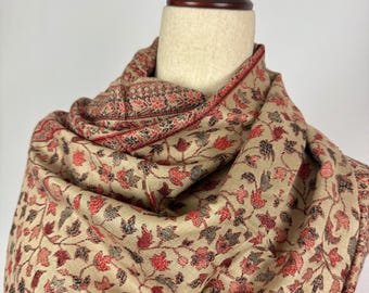 Light Beige Viscose Wool Stole | Chinar Leaves Parsley Pattern Shawl