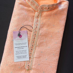 Abstract Print Peach Kurta For Boys