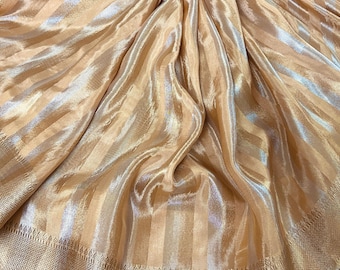 Statement Handmade Champagne Color Striped Banarasi Satin Tissue Silk Saree