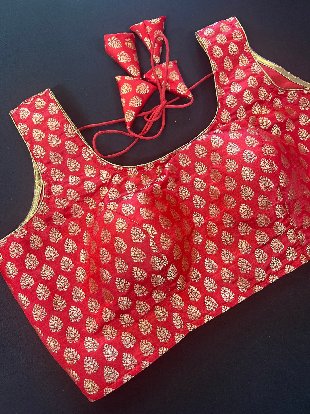 Red Color Readymade Blouse With Small Gold Buttis in Pure Banarasi Readymade Blouses Red Color Stitched Blouse Banarasi Blouse Etsy UK