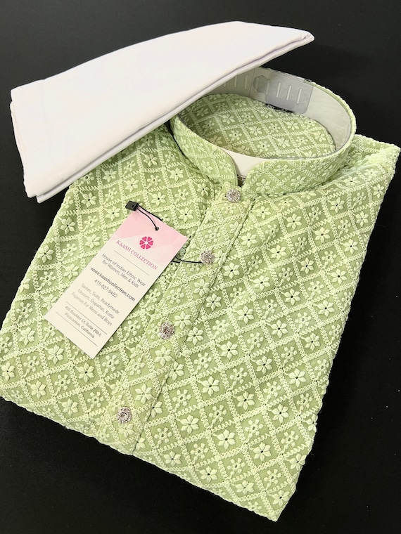 Parrot Green Chikankari Lucknowi Georgette Men Kurta Pajama Set With Lining Chikhankari Kurtas Mens Ethnic Wear Kaash Kurtas Etsy Canada
