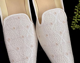 Sapatos de casamento masculinos feitos à mão em branco | Sapatos masculinos para kurtas | Sapatos tradicionais mojari | Calçados étnicos indianos para casamento masculino