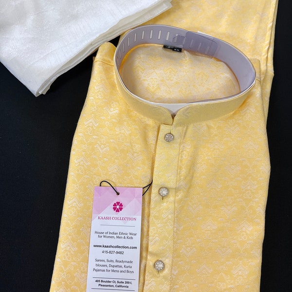 Light Yellow Color Soft Silk Kurta Pajama Set for Men -  Kurta for Men - Men Kurta for Haldi - Wedding Kurta  Men - Ships from California