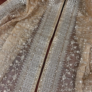 Statement Gold Beige Color Organza Silk Dupatta with Muted Gold Zari, Embroidery and Sequin | Wedding Dupatta | Dupatta for Lehangas image 3