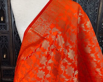 Orange Banarasi Silk Designer Dupatta with Jaal | Light Weight Dupatta  | Stole | Scarf | Benarasi Dupatta | Gift For Her | Kaash Collection