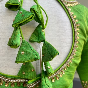 Parrot Green Color Raw Silk Ready to Wear Blouse | Handwork Blouses ...
