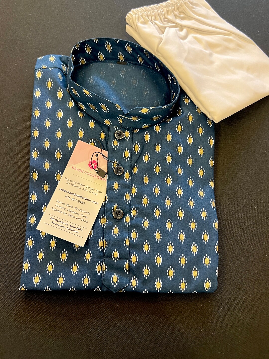 Boys Teal Blue Color Premium Cotton Kurta Pajama Set With Small Self