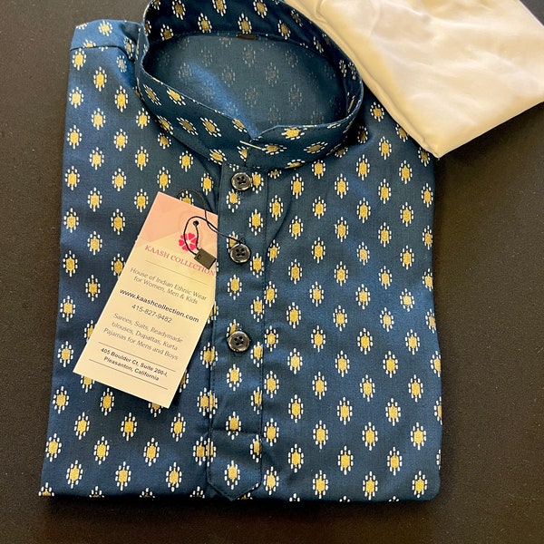 Boys Teal Blue Color Premium Cotton Kurta Pajama Set with small Self design Butti | Cotton Kids  Kurtas | Infants Kurta Pajama Set