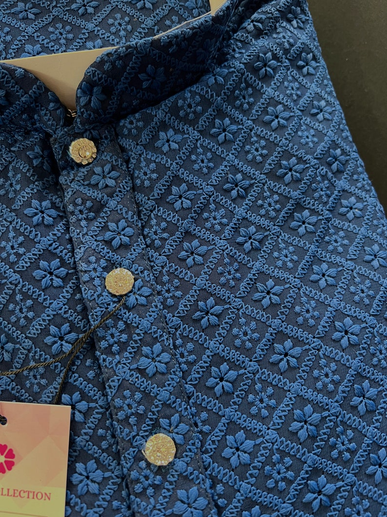 Lucknowi Chikankari Kurta Set for boys in sky blue