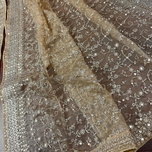 Statement Gold Beige Color Organza Silk Dupatta with Muted Gold Zari, Embroidery and Sequin | Wedding Dupatta | Dupatta for Lehangas image 5