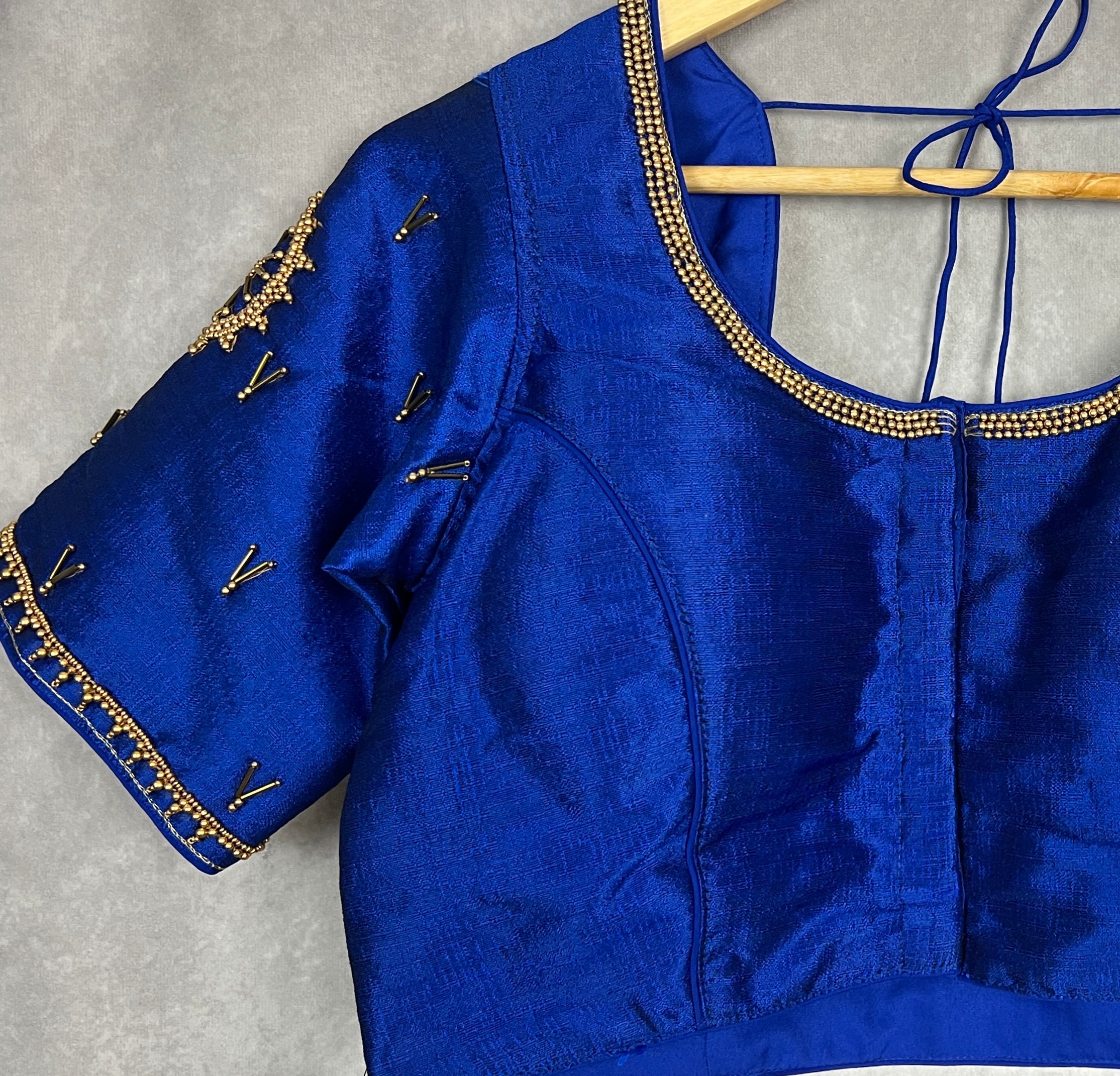 Royal Blue Raw Silk Ready to Wear Blouse | Handwork Blouses | Padded Blouse | Size - 36 | Readymade Saree Blouses | Kaash Collection