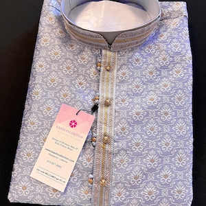 Size - 38 | Lavender Color Men Kurta Pajama | Self Design embroidery Style with Zari Weave buttis | Mens Ethnic Wear | Designer Wear for Men