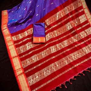 Colore viola Colore cotone seta sari tessuto a mano / Venkatagiri sari / cotone seta sari / Vendhayam colore sari
